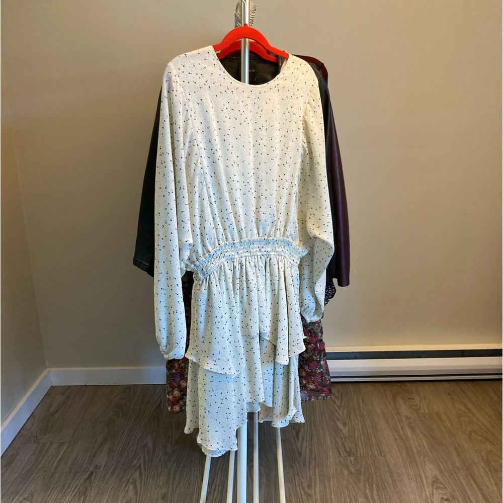 Reset Babydoll Dress (ivory/black print, size M)